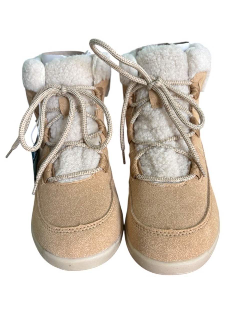 JBU Beige Suede-Look Sherpa Lace-Up Winter Boot - Picture 7 of 10